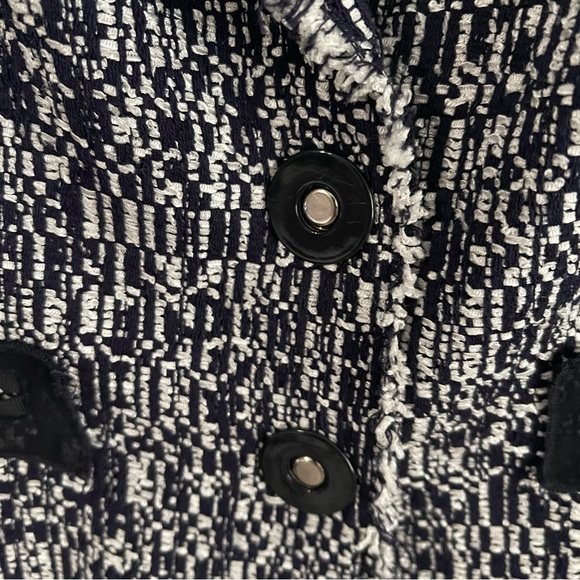 Ann Taylor Tweed Blazer navy white classic style fringed edges size 6 - Picture 4 of 16